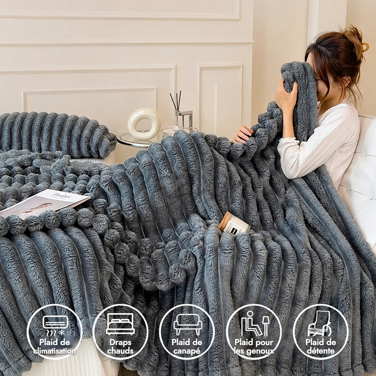 Plaid Le Cocon, le confort expliqué : plaid de climatisation, draps chauds, plaid de canapé, plaid pour les genoux, plaid de détente